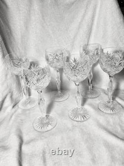 Set of 6 Vintage Waterford Crystal Clare Wine Hock Glasses 7-3/8 Fine Stemware