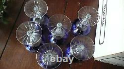 Set of 6 Vtg Crystal Cut Blue Stemware Wine Champagne Etched Glasses Poland