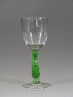 Set of 6 Wonderful Vintage Czech Glass Green Dolphin Stem Cordial Glasses c. 1930