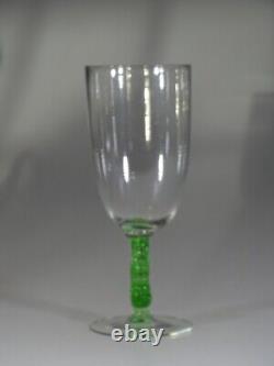 Set of 6 Wonderful Vintage Czech Glass Green Dolphin Stem Water Goblets c. 1930