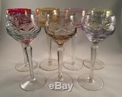 Set of 7 Vintage 6 oz. Bohemian Cut-to-Clear Crystal Wine Glass 7 Colors