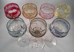 Set of 7 Vintage 6 oz. Bohemian Cut-to-Clear Crystal Wine Glass 7 Colors