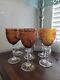 Set of 7 Vintage Cristal D'arques Durand Amber Etched Wine Water Goblets Fall