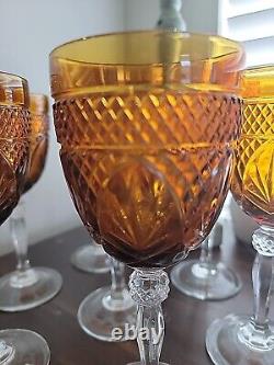 Set of 7 Vintage Cristal D'arques Durand Amber Etched Wine Water Goblets Fall