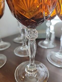 Set of 7 Vintage Cristal D'arques Durand Amber Etched Wine Water Goblets Fall