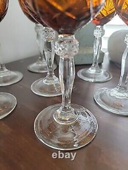 Set of 7 Vintage Cristal D'arques Durand Amber Etched Wine Water Goblets Fall