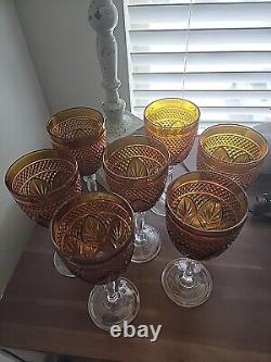 Set of 7 Vintage Cristal D'arques Durand Amber Etched Wine Water Goblets Fall