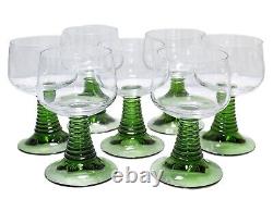 Set of 7 Vintage Green Beehive Stemmed Wine Glasses 5.5