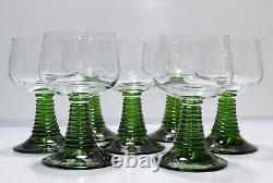 Set of 7 Vintage Green Beehive Stemmed Wine Glasses 5.5