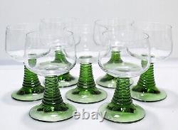 Set of 7 Vintage Green Beehive Stemmed Wine Glasses 5.5