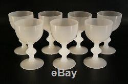 Set of 7 Vintage Portieux Vallerysthal White Opaline Wine Glasses French