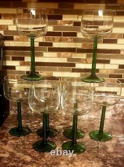 Set of 8Vintage Wine Hock Glasses Green Stem Luminarc D'Arques France