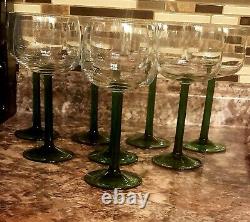 Set of 8Vintage Wine Hock Glasses Green Stem Luminarc D'Arques France