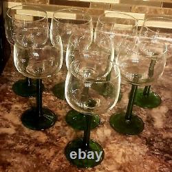 Set of 8Vintage Wine Hock Glasses Green Stem Luminarc D'Arques France