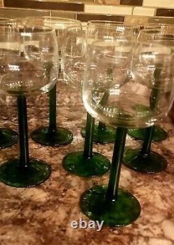 Set of 8Vintage Wine Hock Glasses Green Stem Luminarc D'Arques France