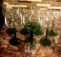 Set of 8Vintage Wine Hock Glasses Green Stem Luminarc D'Arques France