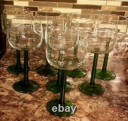 Set of 8Vintage Wine Hock Glasses Green Stem Luminarc D'Arques France