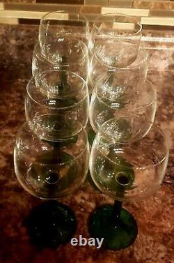 Set of 8Vintage Wine Hock Glasses Green Stem Luminarc D'Arques France