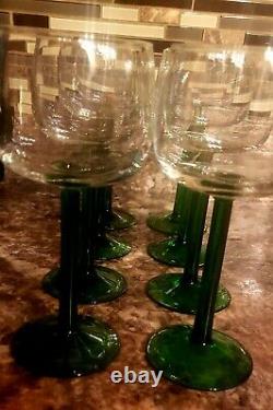Set of 8Vintage Wine Hock Glasses Green Stem Luminarc D'Arques France