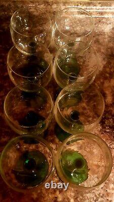 Set of 8Vintage Wine Hock Glasses Green Stem Luminarc D'Arques France