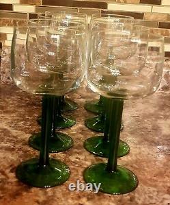 Set of 8Vintage Wine Hock Glasses Green Stem Luminarc D'Arques France