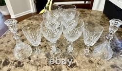 Set of 8 Clear Stemmed Etched Wine Glasses Diamond Pattern Round Glass