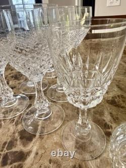 Set of 8 Clear Stemmed Etched Wine Glasses Diamond Pattern Round Glass