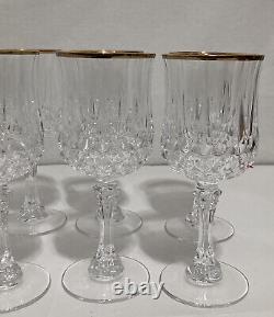 Set of 8 Cristal D'Arques Wine Goblet Longchamp Gold Rim Crystal Glasses Vintage