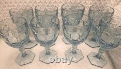 Set of 8 Fostoria Moonstone Light Blue Water Wine Glass Goblet 6.5 Tall Vintage