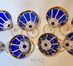 Set of 8 Vintage Bohemian Cobalt Blue Cabochon Wine Goblets 7 7/8