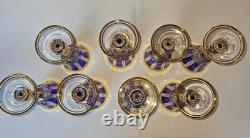 Set of 8 Vintage Bohemian Cobalt Blue Cabochon Wine Goblets 7 7/8