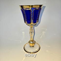 Set of 8 Vintage Bohemian Cobalt Blue Cabochon Wine Goblets 7 7/8