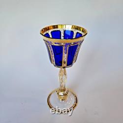 Set of 8 Vintage Bohemian Cobalt Blue Cabochon Wine Goblets 7 7/8