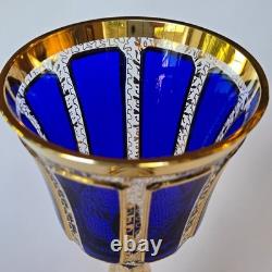 Set of 8 Vintage Bohemian Cobalt Blue Cabochon Wine Goblets 7 7/8