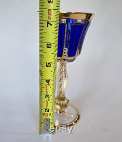 Set of 8 Vintage Bohemian Cobalt Blue Cabochon Wine Goblets 7 7/8