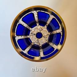 Set of 8 Vintage Bohemian Cobalt Blue Cabochon Wine Goblets 7 7/8
