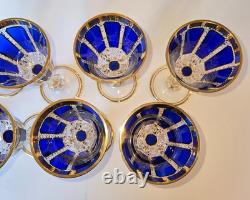 Set of 8 Vintage Bohemian Cobalt Blue Cabochon Wine Goblets 7 7/8