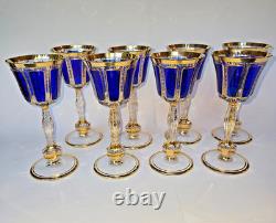 Set of 8 Vintage Bohemian Cobalt Blue Cabochon Wine Goblets 7 7/8