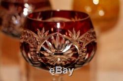 Set of 8 Vintage Bohemian Cut To Clear Crystal Wine Hocks Cobalt Etched NEW