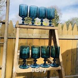 Set of 8 Vintage Colony Nouveau Riviera Blue Mid Century Wine Glasses RARE