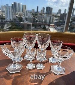 Set of 8 Vintage Kosta Boda Crystal Wine Glass Glasses Hexagon Base Signed