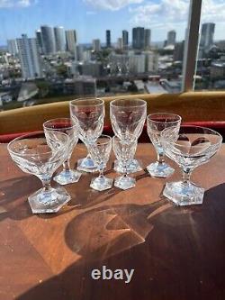 Set of 8 Vintage Kosta Boda Crystal Wine Glass Glasses Hexagon Base Signed