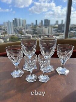 Set of 8 Vintage Kosta Boda Crystal Wine Glass Glasses Hexagon Base Signed