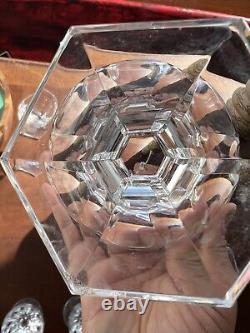 Set of 8 Vintage Kosta Boda Crystal Wine Glass Glasses Hexagon Base Signed