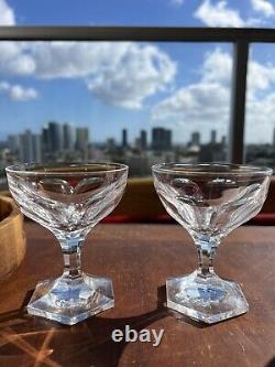 Set of 8 Vintage Kosta Boda Crystal Wine Glass Glasses Hexagon Base Signed