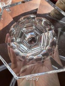 Set of 8 Vintage Kosta Boda Crystal Wine Glass Glasses Hexagon Base Signed