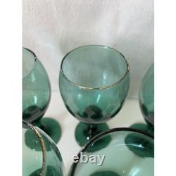 Set of 8 Vintage Libbey Teardrop Juniper Green Wine Glasses Water Goblet Bundle