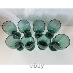 Set of 8 Vintage Libbey Teardrop Juniper Green Wine Glasses Water Goblet Bundle