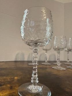 Set of 8 Vintage Rock Sharpe Baden Cut Crystal Water Wine Glasses