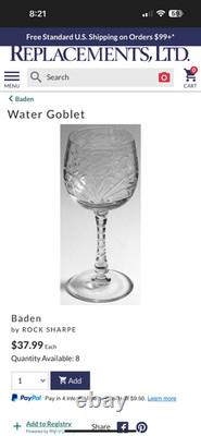 Set of 8 Vintage Rock Sharpe Baden Cut Crystal Water Wine Glasses